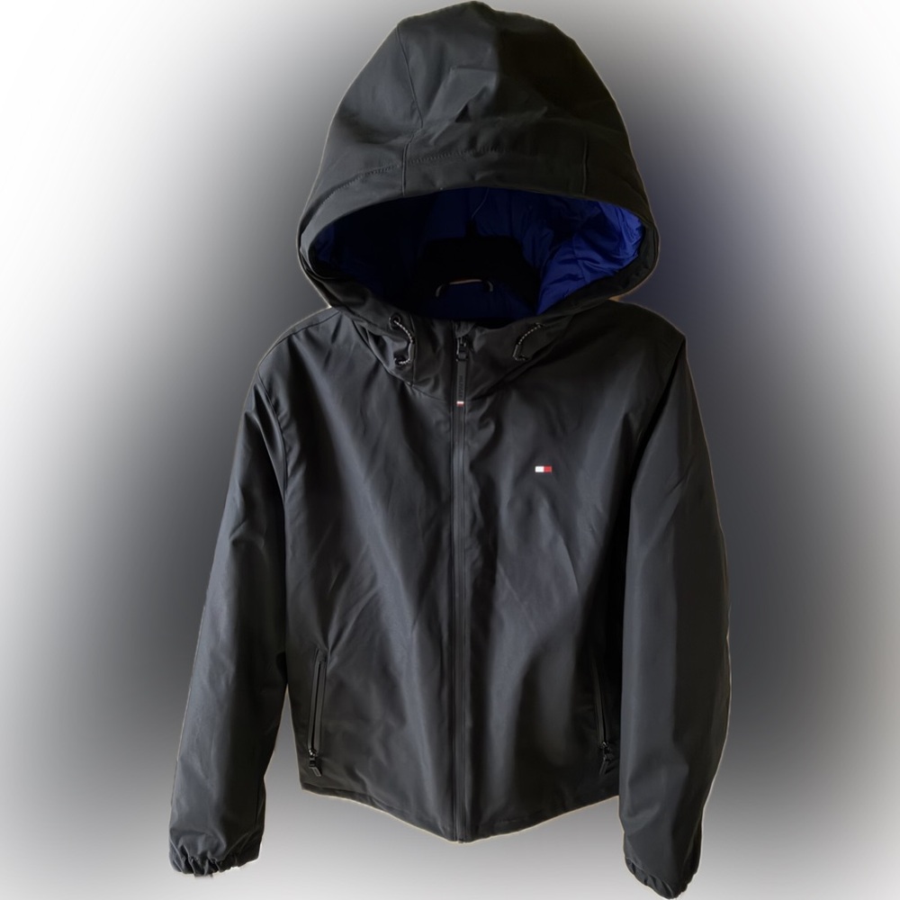Tommy Hilfiger Jacket Black THFLEX Parka Lightweight Waterproof, Men’s Large